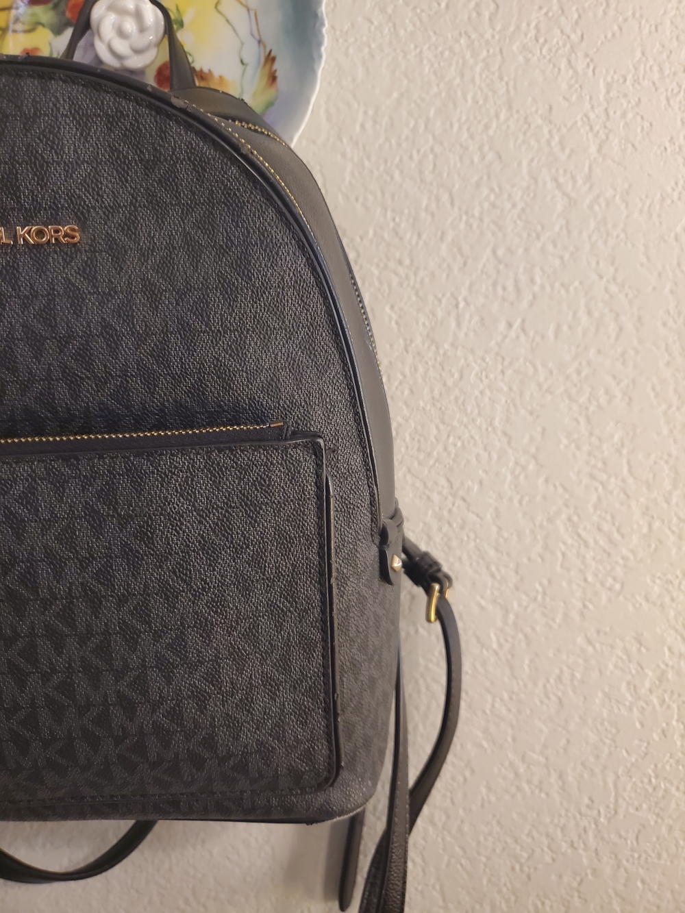 Michael Kors Charcoal MK Monogram Backpack with Gold Hardware - Picture 7 of 16
